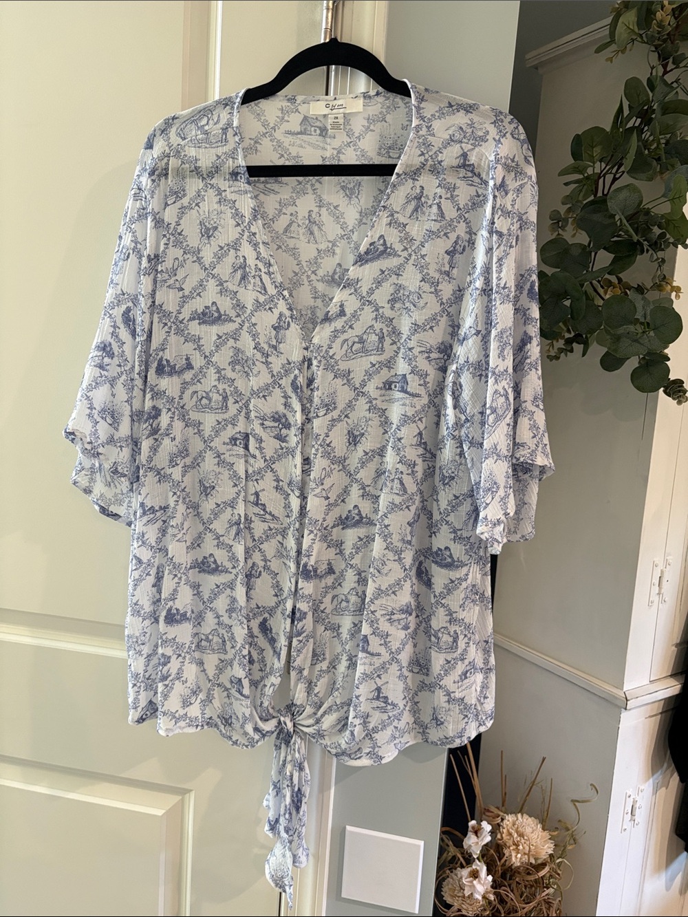 Cabana Life Blue Toile Tie-Front Blouse